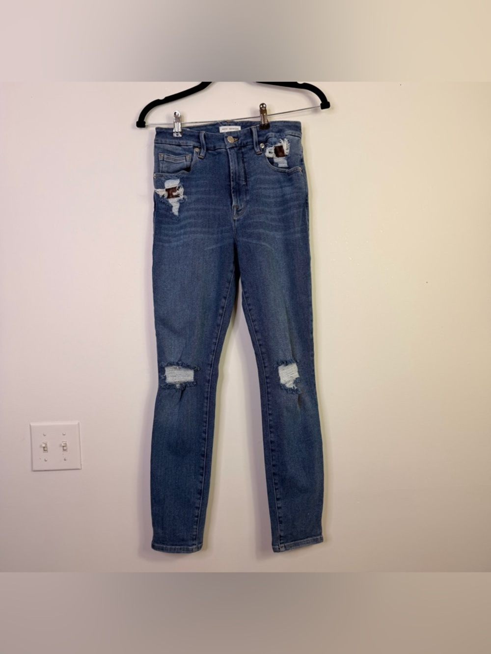 Good American | Good Legs Distressed Skinny Jeans Mid Rise Blue Denim 4